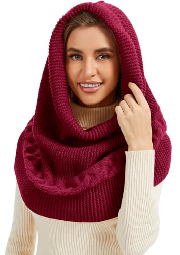 JFAN Wintermützen für Damen Balaclava Strickmütze Warme Weich Beanie Unisex Kapuzen Schal Sturmhauben，Rot Einheitsgröße