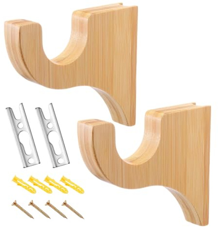 Gardinenstangenhalter aus Holz – Holzstab-Kleiderbügel | Gardinenstangenhalterungen | für Decke, Wand, Fenster, Schrank, Wohnung, Zimmer im Innenbereich