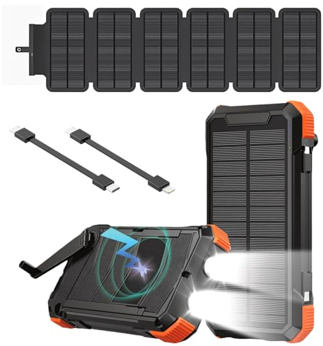 Domars Super Power Bank Solar, Sestuplo Wireless 20.000 mAh + LED de alta intensidad + 3 puertos de carga rápida 22,5 W | Cargador solar | Cargador portátil | Batería solar