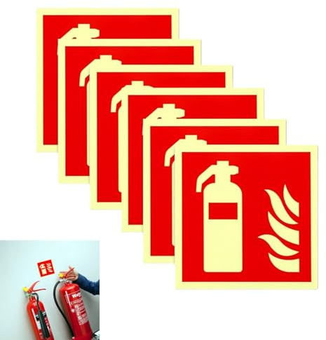 6 Piezas Señal Luminiscente Señal Extintor Autoadhesiva de PVC,Señal de Seguridad y Protección Contra Incendios,para Casa,Oficina,Exterior e Interior