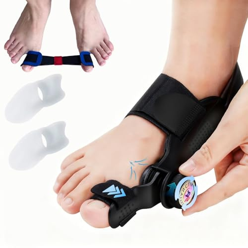QIDUHUQI Bunion Corrector Big Toe Straightener for Women and Men, Upgraded Version for Bunion Relief with Adjustable Bunion Splint, Toe Stretcher Band and 2X Silicon Toe Spreaders, Day & Night Wear