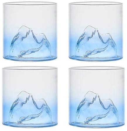 Lot de 4 petits verres à whisky, en cristal de montagne, pour cocktails, scotch, whisky, cognac, bourbon, 200 ml, bleu