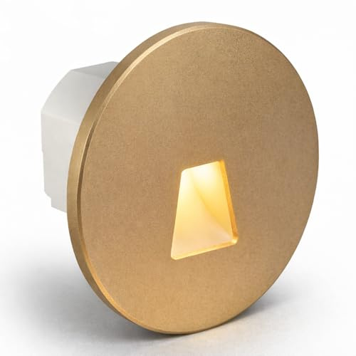 LED Treppenbeleuchtung 230V Modular – 3CCT Lichtfarbe Einstellbar, Magnet-Montage für 60/68mm Schalterdosen, Wandeinbauleuchte Treppe Stufenlicht Innen, 1,5W | Titanium Gold | Rund - Trapez | MOD6