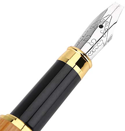 FILFEEL Kalligrafi-penna, Bred Mejsel med Spetsad Spets Skrivande Reservoarpenna för Gotiska Arabiska Kursiva Teckensnitt, med Bläckbehållare i Kolvstil och Handtag Av Bambuplywood, (Pen typ 2.yam)