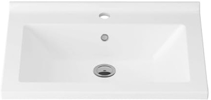 Belvit Drava Waschbecken 60 cm, Waschtisch aus Kunstmarmor, Slim Design mit Hahnloch und Überlauf, rechteckiges Handwaschbecken für Badezimmer und Gästebad, passend für Unterschrank, Glänzend Weiß