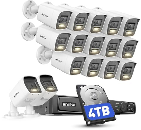 ANNKE 16CH 4K PoE Überwachungskamera System Set,16X 8MP HD IP Kamera mit 4TB Festplatte für Innen Außen, Videoüberwachung mit Nachtsicht bis zu 30 Meter, Fernzugriff auf Handy Browser und PC