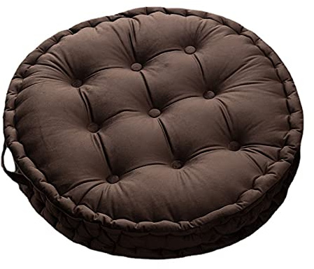 KicKiq Coussins ronds en velours pour chaises de jardin - 60 cm x 60 cm - Couleur unie - Coussin épais pour siège d'hiver - Pour bureau, jardin, terrasse - Extra large - Marron
