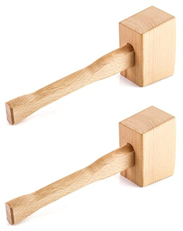 QWORK Wooden Mallet, 2 Pack 9.5 Manual Ice Hammer Mallet Beech Solid Carpenter Wood Hammer Woodworking Hand Tool