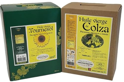 Lot d'huiles alimentaires Direct Producteur - BIB 3 litres Tournesol et BIB 2 litres de Colza - Huile de qualité supérieure