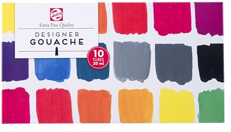 Talens Gouache extra fine - Set base 10 x 20 ml - Finitura opaca altamente pigmentata - Tubi in alluminio pronti all'uso - Scatola di cartone resistente con campioni di colore