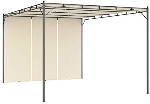 ARKEM Gartenpavillon mit Seitenvorhang 4x3x2,25 m Creme Grillpavillon Pavillon Winterfest