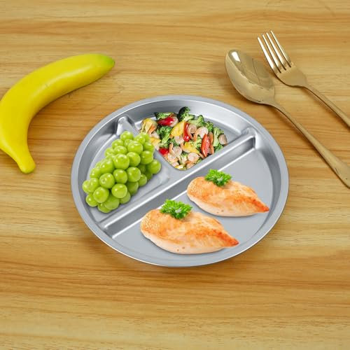 2Pcs Geteilter Speiseteller aus Edelstahl, Teller mit Unterteilung, Kinderteller Unterteilt Geteilte, Geteilte Platte Speiseteller Teller, Unzerbrechliche Mehrweg Plastikteller für Kinder Erwachsene