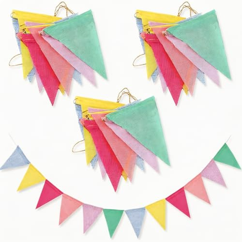 60 Pcs Bunting,Festival Flags,Birthday Bunting,68 Feet Banner, Multicolor Outdoor Waterproof Triangle Flags Imitated Linen Burlap Bunting Supply for Wedding Birthday Party Home Festival Decoration