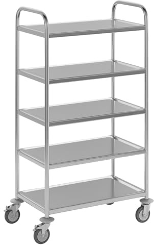 eurokraft | Edelstahl-Servierwagen | 5 Etagen | LxBxH 705 x 405 x 1300 mm