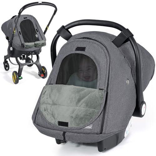 Orzbow Fußsack Babyschale Winter, Universell Atmungsaktiv Einschlagdecke Babyschale mit Insektennetz und Reißverschlüsse Fronttür, Rundum-Schnee-, Wind- und Regenschutz, Maschinenwaschbar, Dunkelgrau