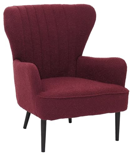 Mendler Lounge-Sessel HWC-K37, Cocktail-/Ohrensessel Polsterstuhl Retro Vintage Stoff Bouclé (600g/m²) Öko-Tex - Bordeaux