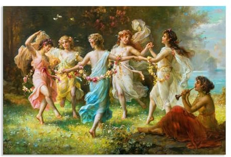 RXNHGJDS Renaissance-Ästhetik Hans Zatzka Gemälde Reproduktion Drucke Poster Edle Dame im Garten Leinwand Gemälde Wandkunst Cuadros 75x50 cm (30x20in) nur Leinwand