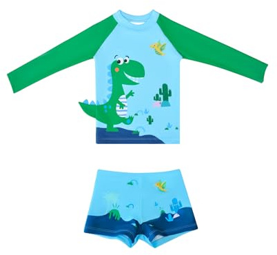Trendy Boy Rashguard långärmade badkläder set baddräkt solskydd badkläder för pojkar från 2 till 12 år, La669-blå, 8-10 ans