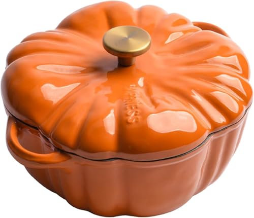 FQQPMS Cast Iron Dutch Oven, Pumpkin Shape Cooking Pot Casserole with Lid and Handles, Non-Stick Stew Pot Soup Pot Halloween Cooking Pot Enamel Cookware Crock Pot for Soup Porridge Stew,1.8L