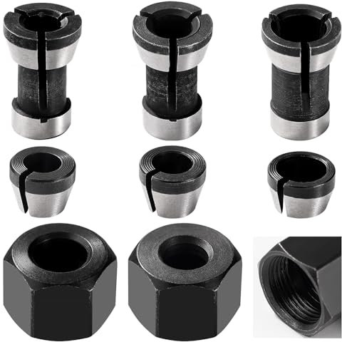 VooGenzek 6 Piezas 6mm / 6.35mm / 8mm Portabrocas de Enrutador, Adaptador de Mandril Fresadora, Fresadora Adaptador con 2 Piezas Tuerca, para Máquina de Grabado
