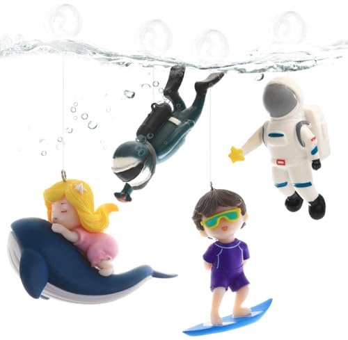 CATOR 4 Stück Aquarium Deko, aquarium deko Schwimmende Astronaut Taucher Aquarium Dekoration Harz Aquarium Zubehoer Landschaftszubehör, aquarium zubehör für Aquarium und Aquarien Zuhause Büro