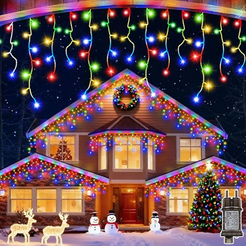 LYNNON LED Eisregen Lichterkette Außen 23M 640LED Lichterkette Außen Weihnachten mit Timer, 8 Modi IP44 Wasserdicht, Lichtervorhang Aussen für Weihnachtsdeko Aussen Innen Party Balkon Haus Traufe Bunt