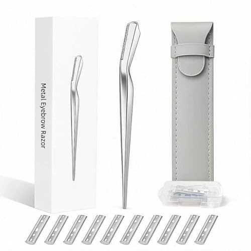 ZPTEE Dermaplaning Tool for Face, Peach Fuzz Remover, 10 Refill Heads | Full-Face Facial Exfoliation,Reusable Stainless Steel Handle,Precise Control,Easy Cleaning & Makeup Prep,Gift Box&Travel Case