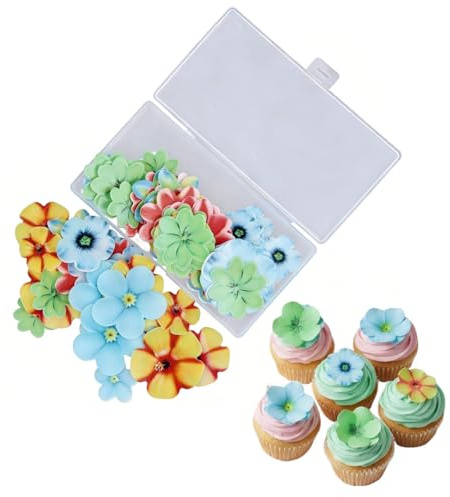 90 Piezas Cupcake Toppers, Flores Comestibles de Papel de Arroz, Decoración de Tarta Multicolor, Adornos para Cupcakes para Fiestas de Cumpleaños Bodas Aniversarios
