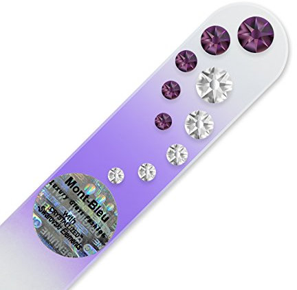 Mont Bleu Handgefertigte Glasnagelfeile von Hand dekoriert mit crystals from Swarovski - Klein und handlich, Tschechische Kristallnagelfeile, Echtem gehärteten Glas aus Tschechien
