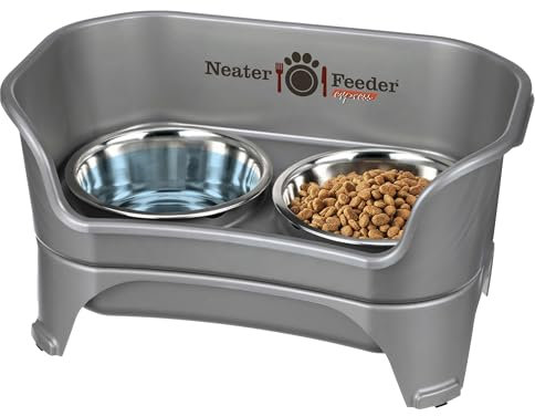 Neater Feeder Express Elevated Dog Bowls by Neater Pet Brands – Dog Bowls with Stand - Stainless Steel Food and Water Raised Bowl Set for Medium to Large Dogs, Gunmetal