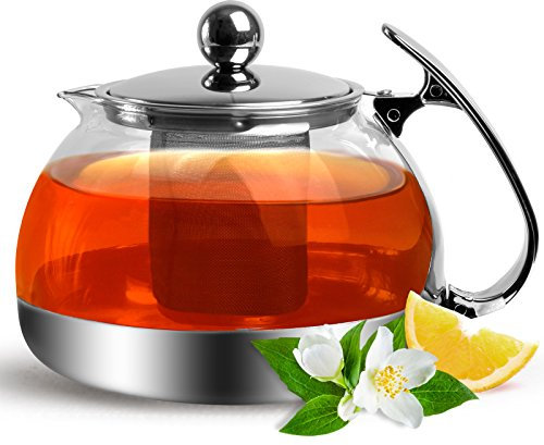 MONZANA® Teekanne mit Siebeinsatz Glas 1,2 Liter Hitzebeständig Teesieb Herausnehmbar Glaskanne für losen Tee Edelstahl Deckel Borosilikatglas Henkel