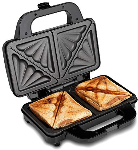 Global Gourmet by Sensiohome Sandwich Toaster/Toastie Maker – Deep Fill Non-Stick Hot Plates – 4 Slice Electric Grill Press Perfect for Toasted Cheese Snacks – 900W - Silver/Black