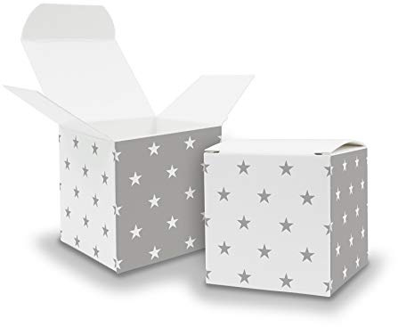 itenga Geschenkboxen Würfel aus Karton Bedruckt mit Muster - Adventskalender Gastgeschenk zum Füllen und Dekorieren 6,5x6,5cm (Sterne, 25)
