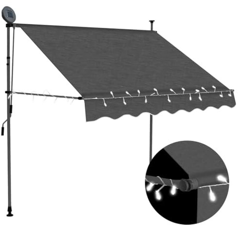 vidaXL Markise Einziehbar Handbetrieben mit LED Wasserabweisend Klemmmarkise Balkonmarkise Sonnenschutz Terrasse Balkon Garten 150cm Anthrazit