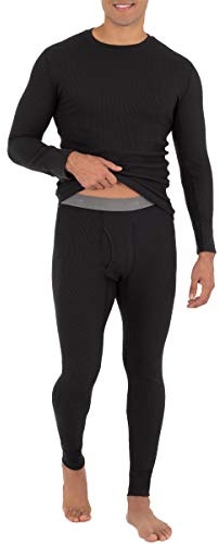 Fruit of The Loom Men's Recycled Waffle Thermal Underwear Set (Top and Bottom), Black, Large