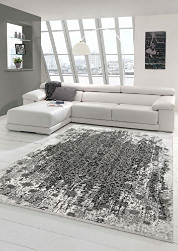Teppich-Traum Orientteppich für Wohn- & Schlafzimmer | pflegeleicht & langlebig | Verzierungen in Creme anthrazit Größe 120x170 cm