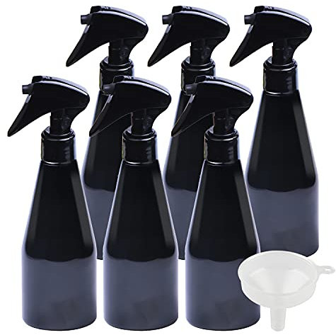 ZEOABSY 6 Pièces Noir Flacon Spray Vide 250ml, Vaporisateur Brumisateur, Bouteilles Pulvérisateur Plastique avec Noir Buse pour Cheveux Pour Coiffure, Plante Fleurs, Domicile, 1 Pièce Entonnoir