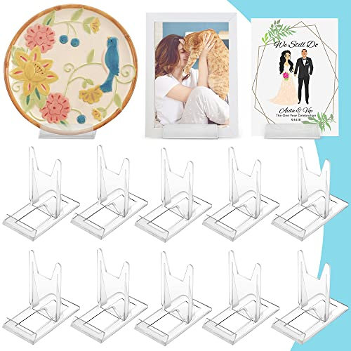BUENTYA 10 Stück Tellerständer Transparent Telleraufsteller Kunststoff Aufsteller Ständer 11.5*11*6cm Verstellbar Dekotellerhalter Tellerständer Deko Aufsteller für Elektronische Produkte Fotodisplays