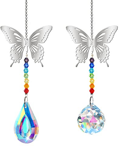 2 Pezzi Arcobaleno Acchiappasole, Prisma Arcobaleno da Finestra, Farfalla a Prisma, Cristallo arcobaleno, Acchiappasole in Cristallo per Casa, Giardino, Ufficio