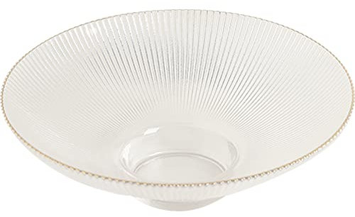 Kelendle Runde Standschale aus Glas mit Fuß – transparente Obst-Servierschale, Dessertständer, Snacks, Nüsse, Teller für Küche, Theke, Tafelaufsatz, Tischdekoration – goldfarben, 24,4 cm