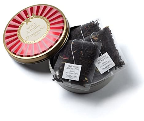 Domori Thé de Noël ''Noël à Paris'' dans une Mini Boîte en Fer Blanc, 6 Sachets, 12g - Dammann Frères 160.0 cubic_cm