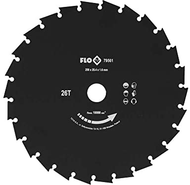 Flo Lame de débroussailleuse, diamètre : 250 mm, emmanchement : 25,4 mm, 26 dents, en acier au carbone massif, stable et durable, lame de scie à débroussailleuse