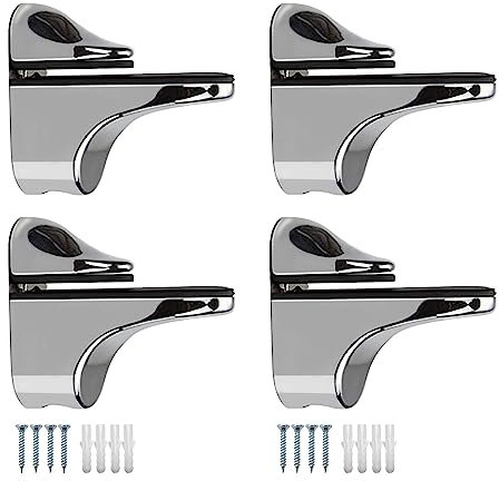 WJUAN 4 pezzi Supporto per scaffale in vetro regolabile, morsetto in vetro, per scaffali in legno/vetro con uno spessore di 5-22 mm