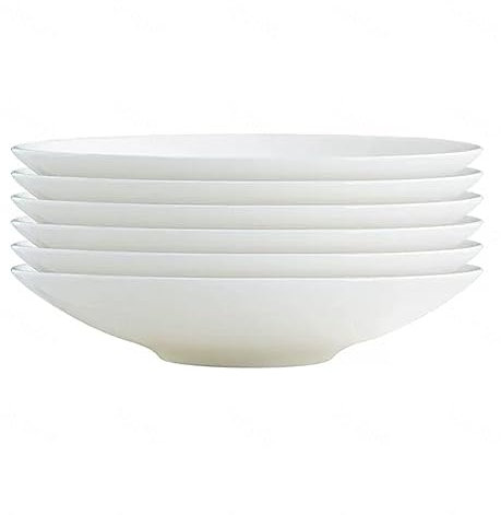 NGDECOR Platos de Postre de Cerámica de 6 Piezas Plato Redondo Hondo - Tazones para Pasta, Ensalada y Más - Juego de Tazones Apilables Compactos, Apto para Microondas y Lavavajillas, Blanco.,10inch