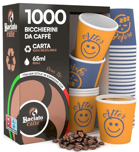 Eurocali 1000 Bicchierini in Carta per Caffè 65ml DownUpCUP Blue - Bicchieri Ecologici Biodegradabili Monouso Piccoli da Asporto Bevande Calde