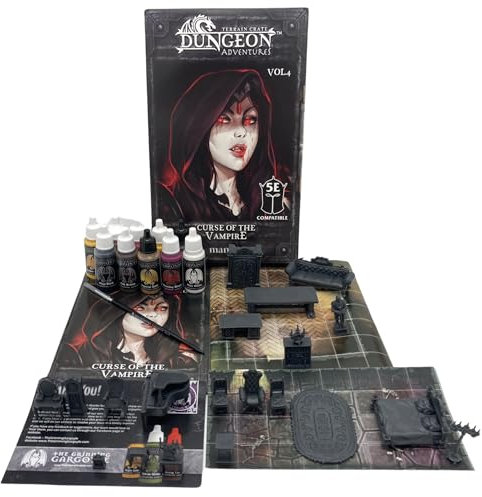 Grinning Gargoyle - Dungeon Adventure Volume 4 – Curse of The Vampire – 5E D20 Compatible Adventure – Floor Plan – DND Terrain Scenery - Army Paint Paint Set x10 Paints - DND Accessories