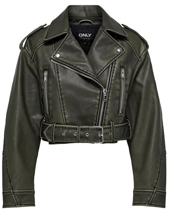 ONLY ONLELLA Faux läder tvättad biker OTW bikerjacka, svart/detalj: washed, L, Svart/detalj: tvättad, L
