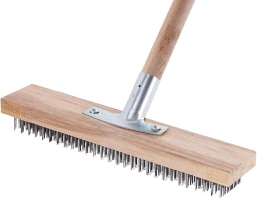 Balai à poils durs, brosse rigide de 30 cm avec manche en bois, brosse à balai métallique portable, réutilisable, balai en fil d'acier pour nettoyer et préparer votre sol, mousse de jardin, allée