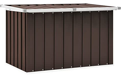 Tino Tech Contenitore da Giardino in Acciaio Zincato 109x67x65cm, Panca Esterna Portattrezzi Marrone