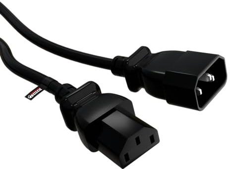 rhinocables C13 to C14 Extension Cable – IEC Kettle Lead for Extending PC, Monitor & Printer Power | Strong HO5VV-F Construction for Safe, Efficient Home & Office Mains Management (Black, 1m)
